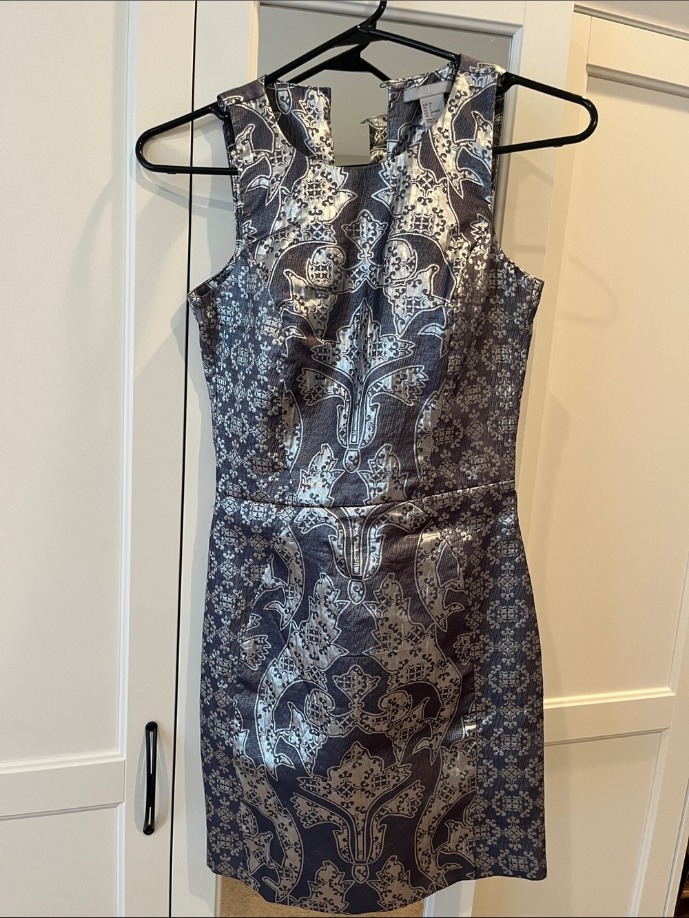 H&M Silver Metallic Jacquard Mini Dress